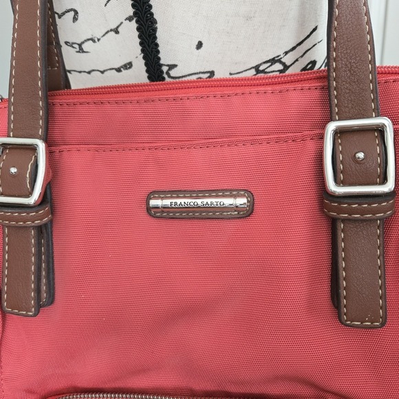 Franco Sarto Orange Nylon Shoulder Bag Casual Purse Multiple Pockets Resortwear - Picture 8 of 16